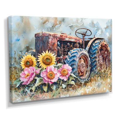 Doras Sunflowers By The Old Tractor II - farm Wall Art