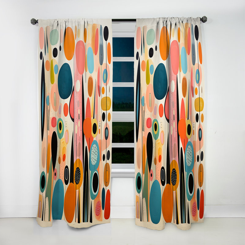 Rideau obscurcissant rose Mid Century Playful Patterns II - abstrait Mid-Century, L 52 po x L 63 po
