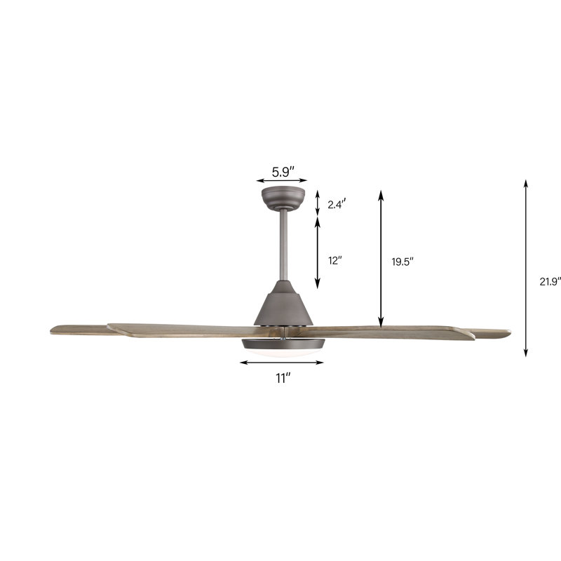 60" Ceiling Fans With Dimmable Led Light Ceiling Fan With Remote Wood Blades 6-speed, Grey, Wood