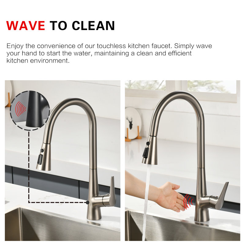 Sumerain Pull-down Kitchen Sink Faucet, Touchless Hands-free Kitchen Faucet, Motion Sensor Kitchen Faucet Commercial Grade