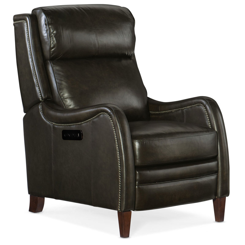 Sulema Leather Power Recliner, Dark Brown Genuine Leather, Manual