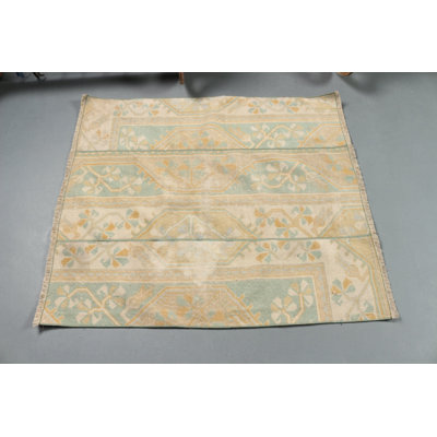 Handwoven Turkish Rug in Green Ideal for Outdoor Use and as a Small Door Mat