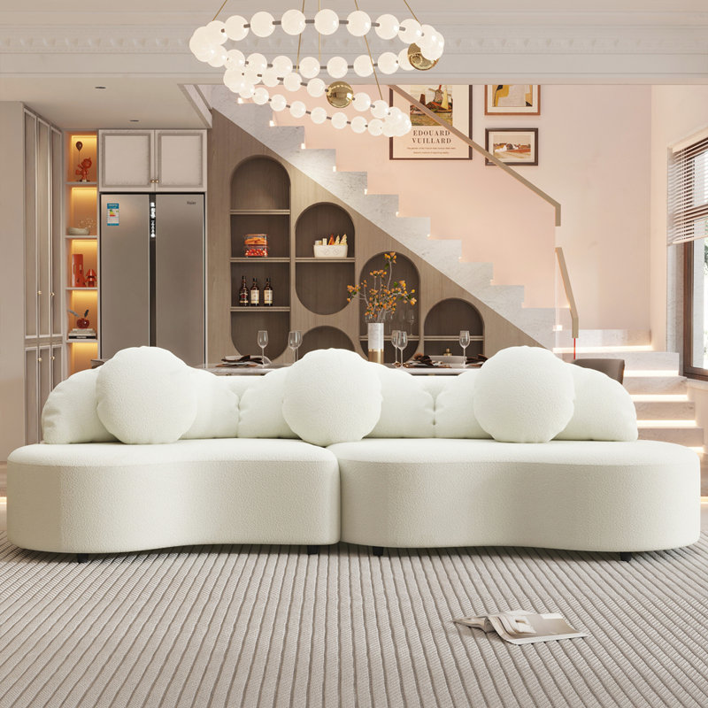 Canapé de salon moderne 103,5 po, Tissu beige en velours d'agneau