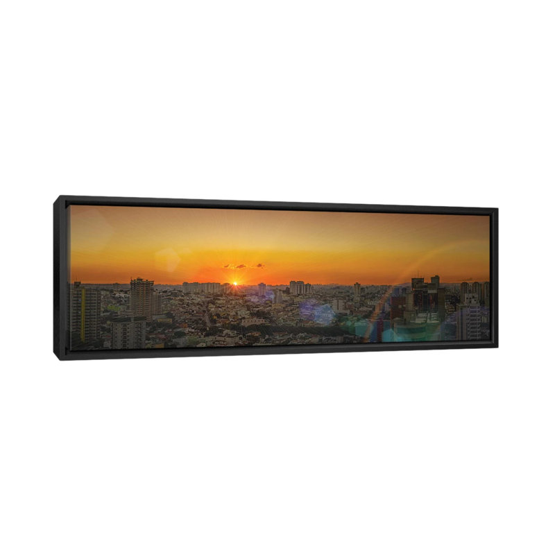 Sunset At City by Glauco Meneghelli - Panoramic Print on Canvas, Black Floater Frame, 152.4 cm H x 50.8 cm W