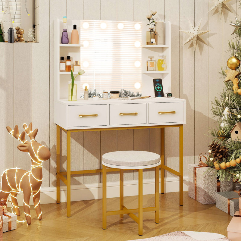 Dressing Table, White/Gold