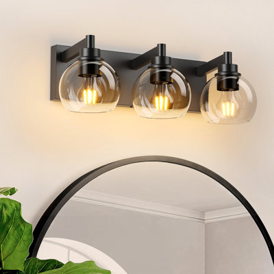 20" 3-Lights Bathroom Vanity Light With Clear Globe Glass Shade, Modern Black Vanity Light Wall Sconce Vanity Lighting For Bath