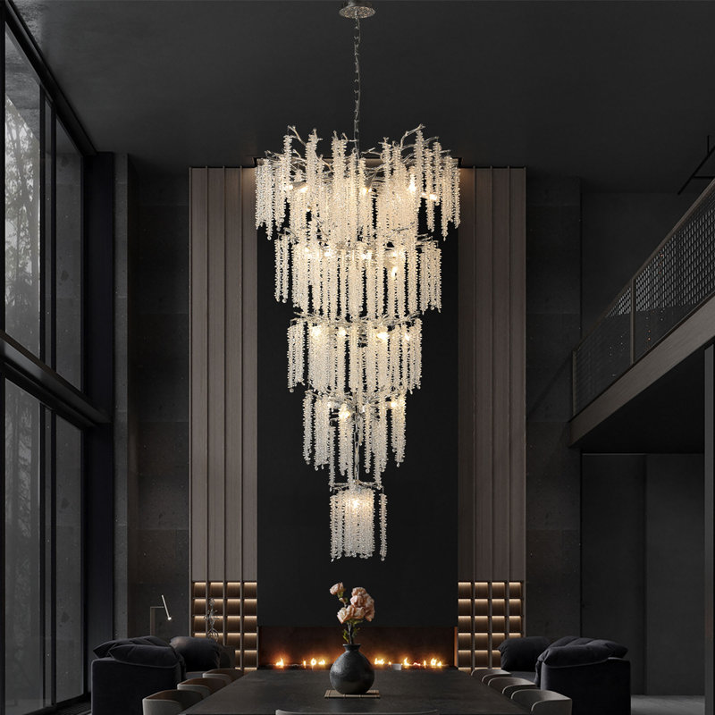 Lustre à niveaux variable en cristal Hoeg, Argent