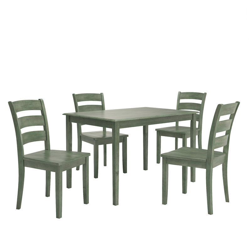 Ensemble de salle à manger en bois d'hévéa massif pour 4 personnes Alexa-Mae, Sauge antique