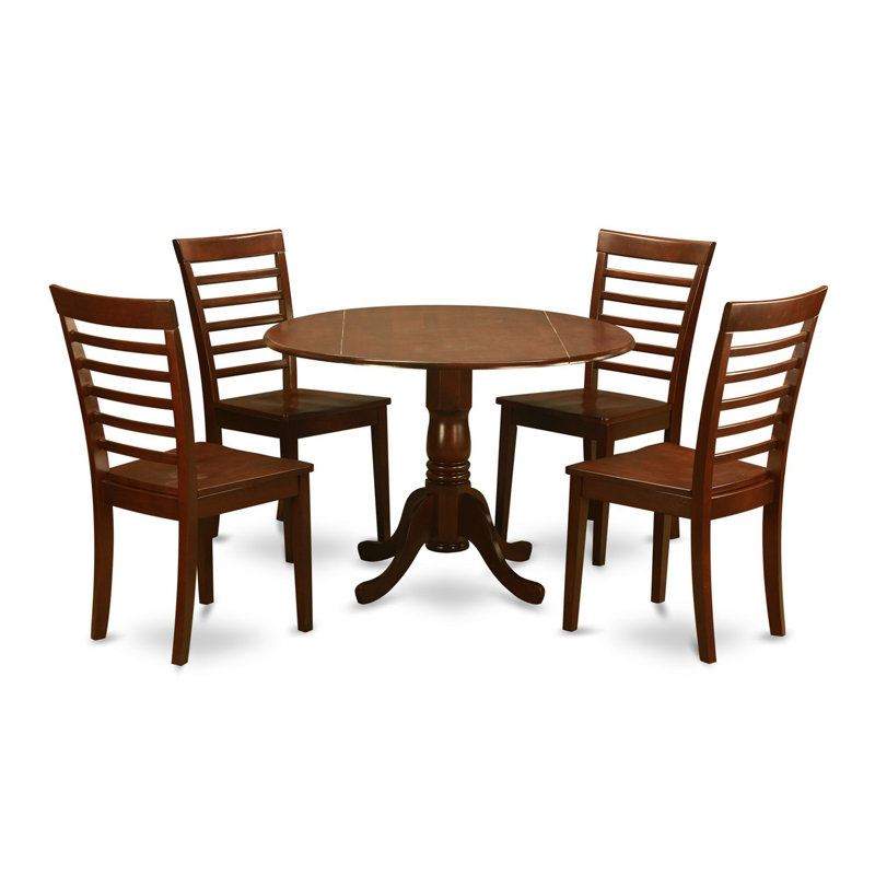 Ensemble de table de salle à manger 5 pièces moderne comprenant une table ronde en bois avec Dropleaf et 4 chaises de cuisine, 42 x 42 pouces, acajou