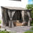 Lean-To Wall-Mounted Pergolas With Curtains And Netting-122684187