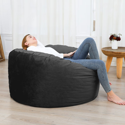 Grand fauteuil à billes pour adultes - fauteuil à billes de 4 pieds avec rembourrage en mousse à mémoire de forme, grand canapé en velours avec revêtement en faux suède, mobilier de salon, noir