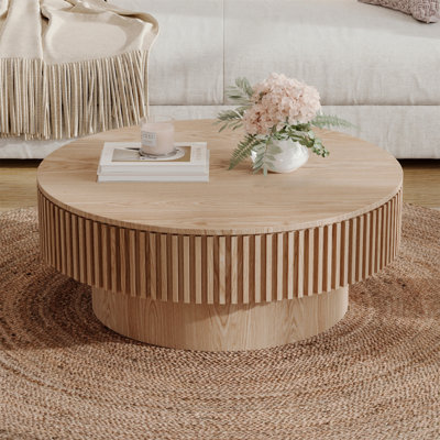 Table basse ronde ronde avec rangement Table d'appoint moderne en placage de bois massif pour table de salon, chambre à coucher, appartement ou bureau
