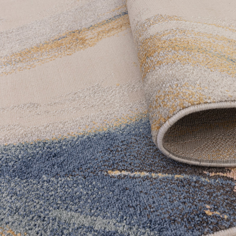 Deboran Swirl Blue/Yellow/Black Area Rug, Rectangle 80 x 140 cm