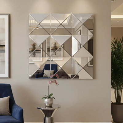 Grand miroir mural carré en verre biseauté 3D