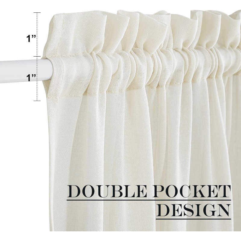  Door Curtain for French Door, Thick Linen Blended Light Filtering Solid Rod Pocket Window Cover for Glass Patio, 1 PC