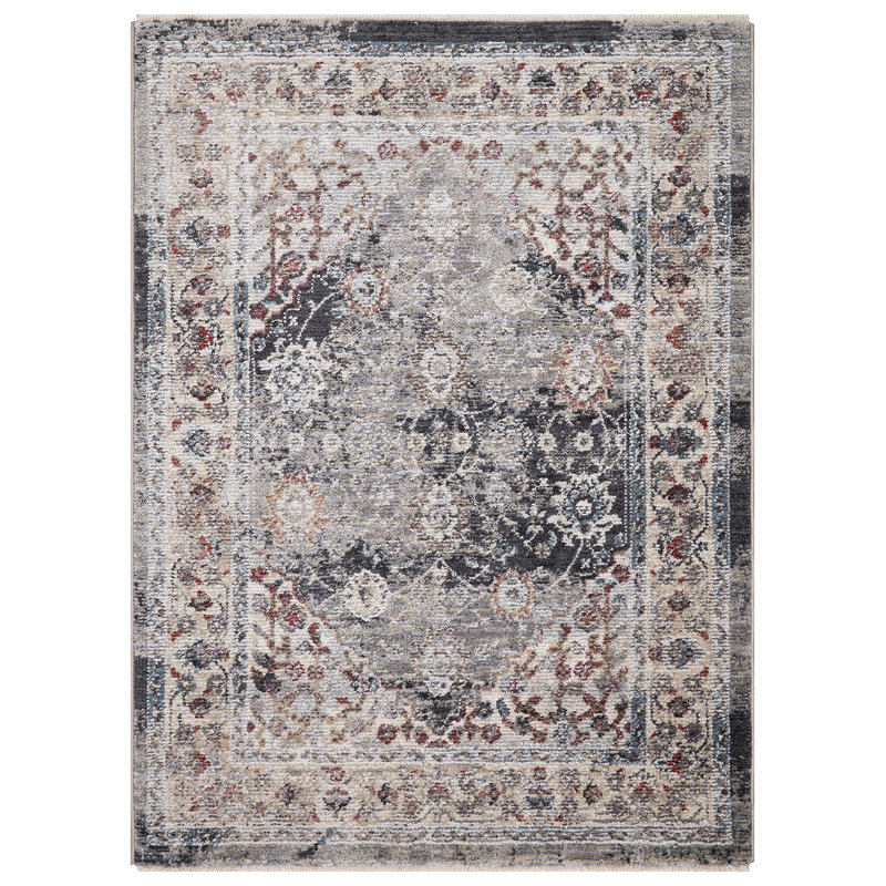 Tapis gris gris à motif esthétique antique, Rectangle 3 pi 3 po x 4 pi 7 po