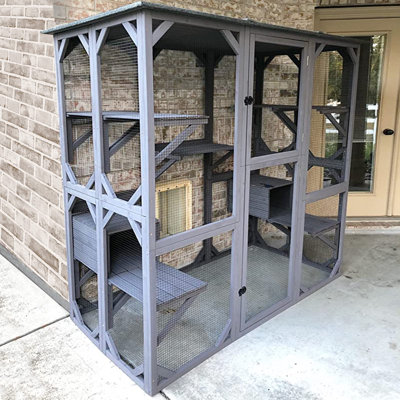 DeKalb Catio Outdoor Cat Enclosure Large Walk-in Cat Kennel Kitten Cage with Platforms and Small Houses
