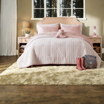 Ensemble de literie rose western cowgirl, ensemble de chambre en microfibre pour lit double et queen