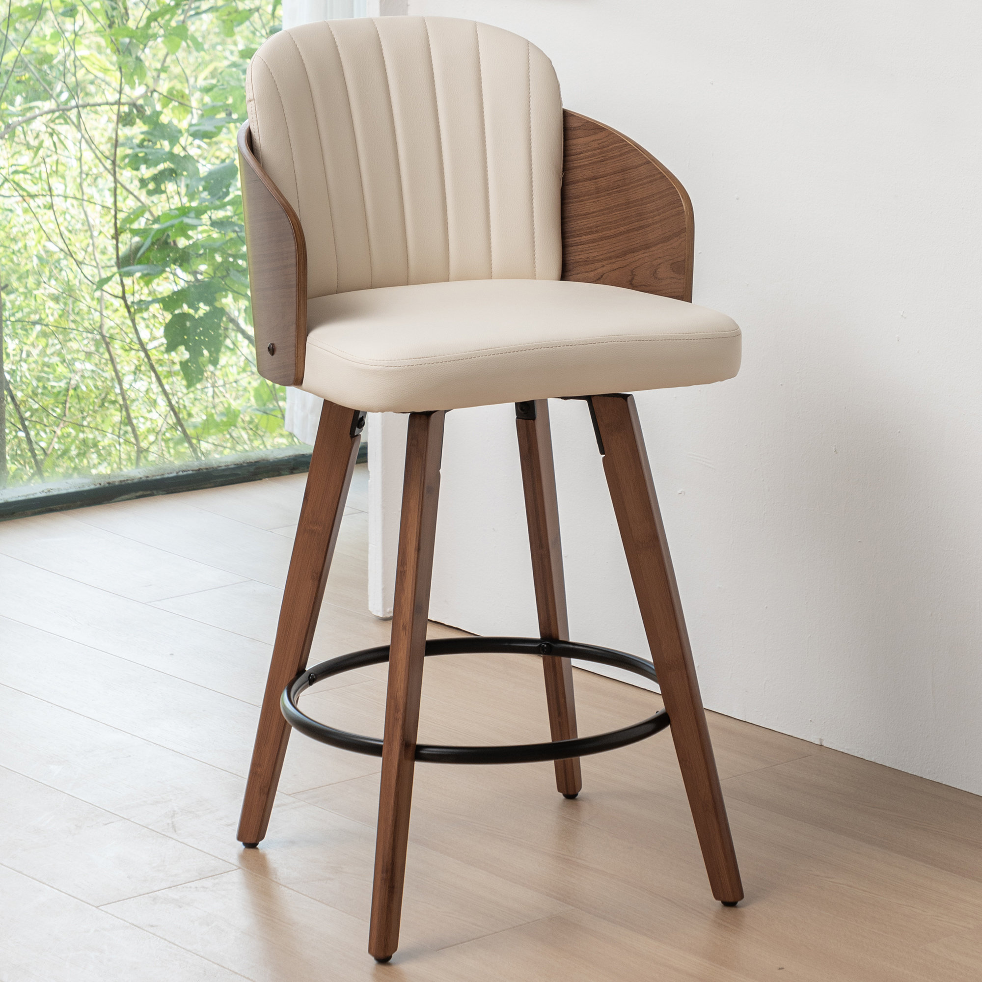 Modern Swivel 26" Counter Stool - Walnut Back