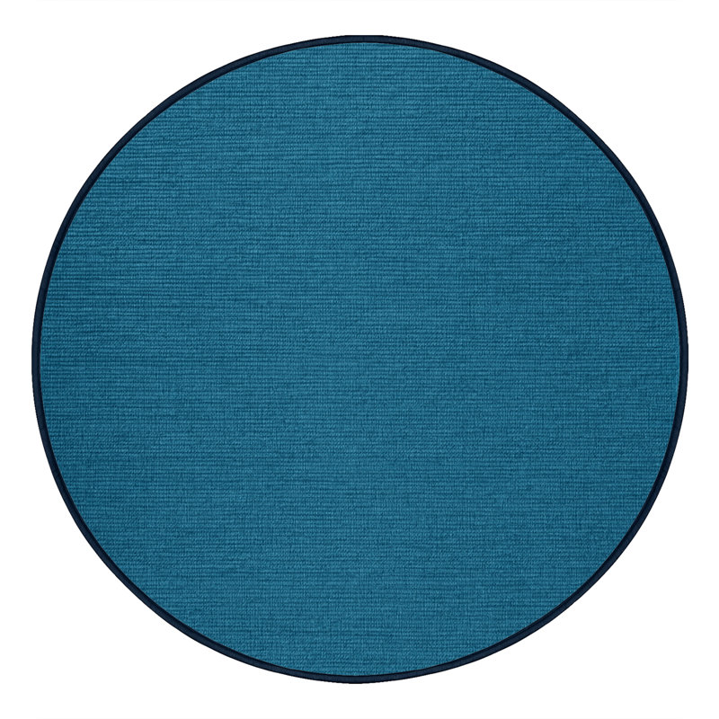 Machine Washable Solid Blue Area Rug, Round 6'