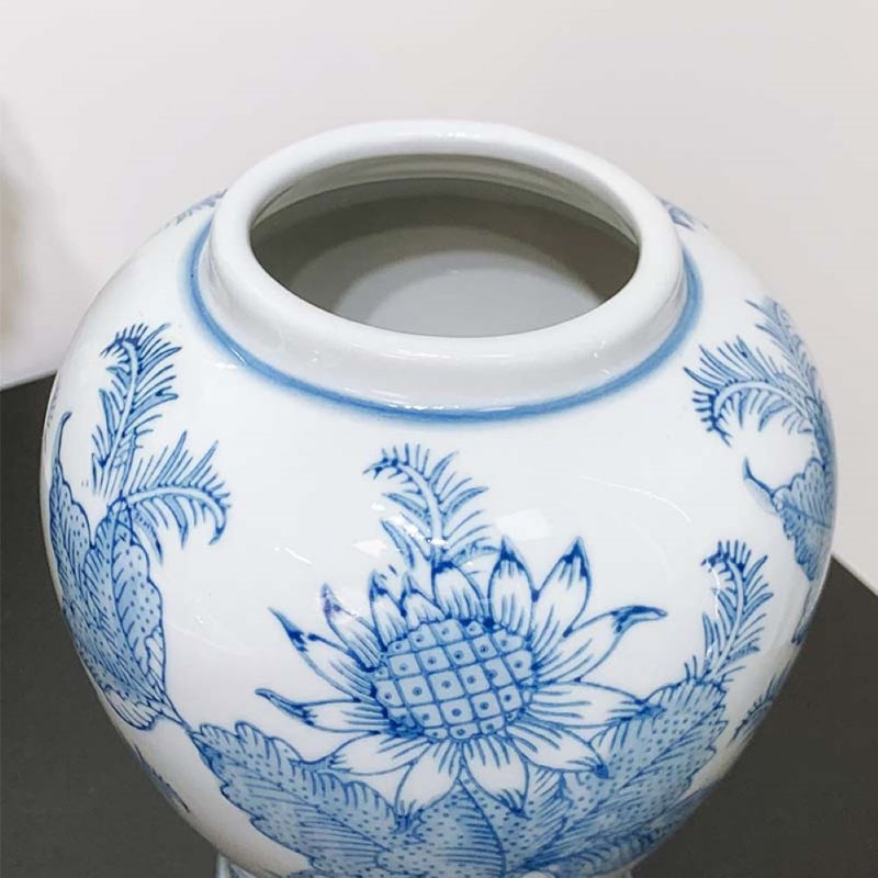 Nola White & Blue Floral Handmade Ceramic Ginger jar