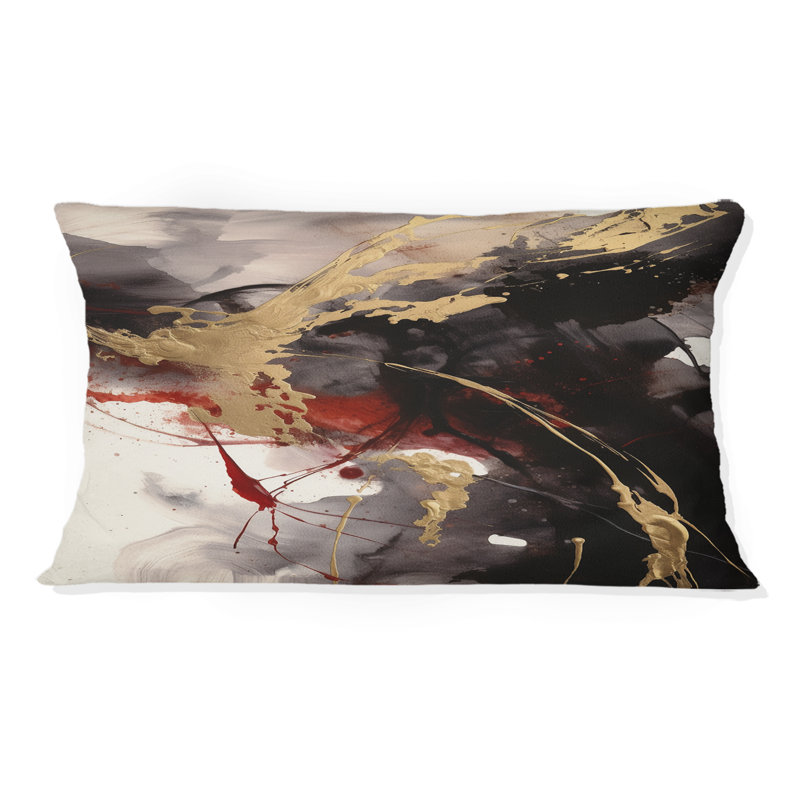 Gold And Red Fluid Fusion II - Abstract Printed Throw Pillow