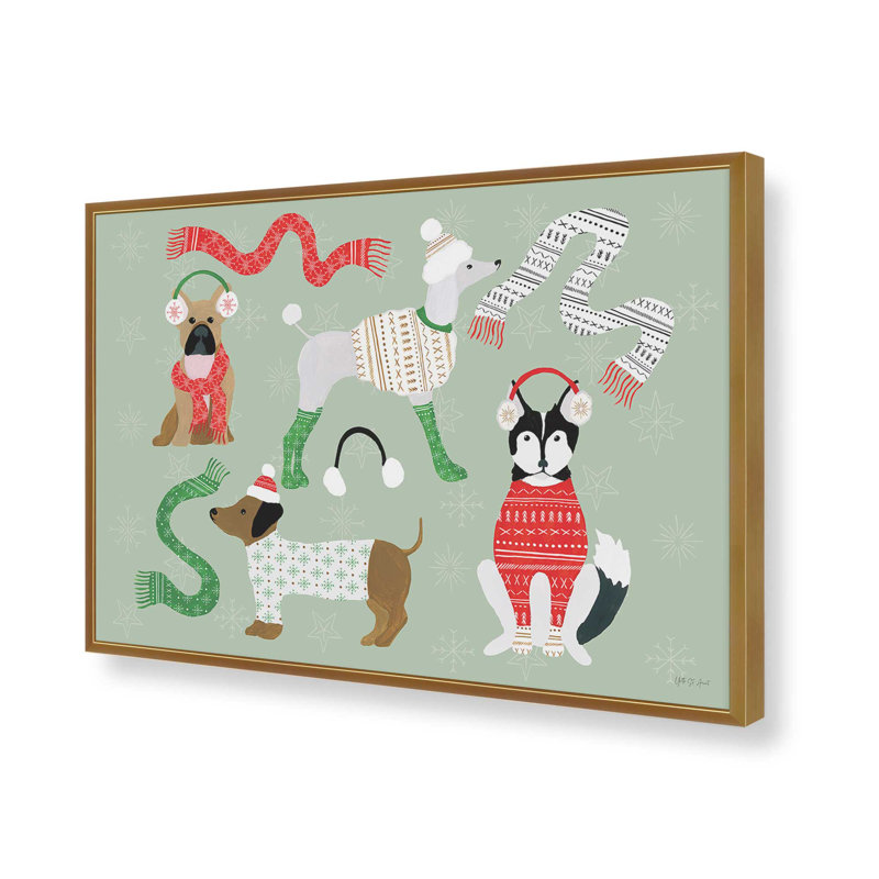 «Puppy It's Cold Out I» par Yvette St. Amant, reproduction d'art, H 32 po x l 48 po, Or