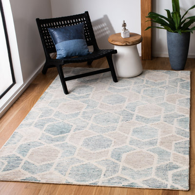 Milhouse Precious Hand Tufted Wool/Cotton Geometric Rug in Turquoise