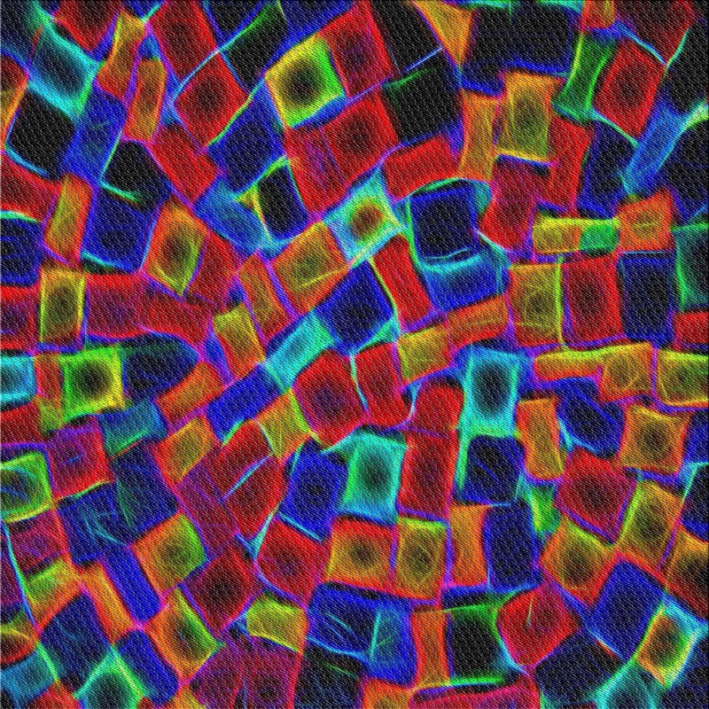 Tapis rouge/vert/bleu tissé à la machine, Carré 3 pi