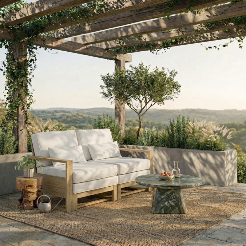  Darren 2 Seat Convertible Solid Wood Patio Sofa with Lumbar Pillow