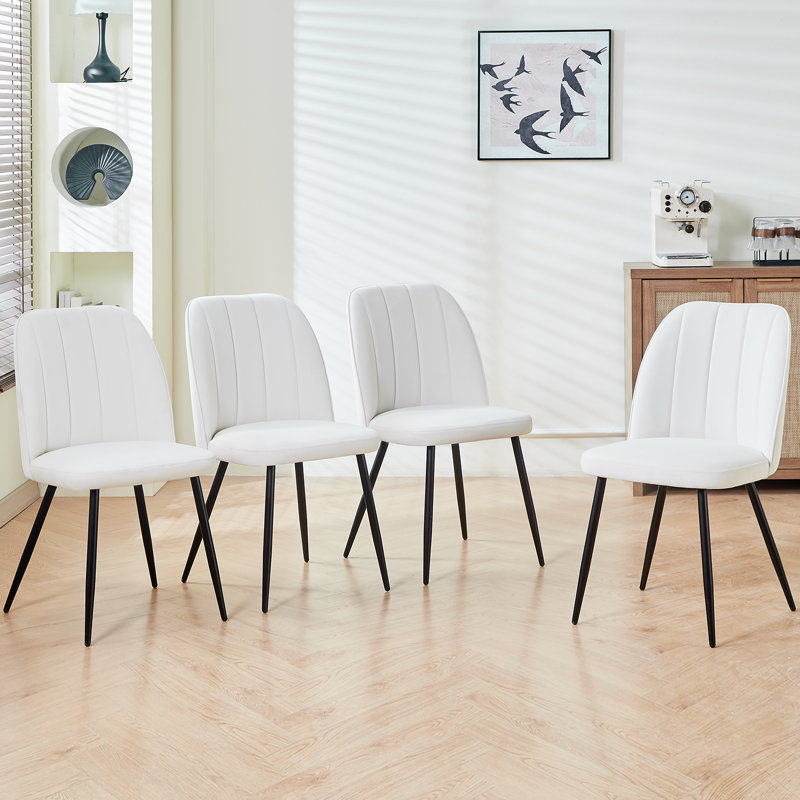 Barez Velvet/Suede Upholstered Armless Dining Chair with Adjustable Feet, Cream