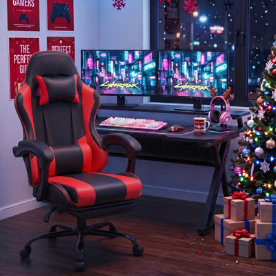 Ergonomic Racing Gaming Chair with Retractable Footrest, Linkage Armrest, 135° Recline, Height Adjustable, 360° Swivel, 400LBS Max Load for Office & Gaming