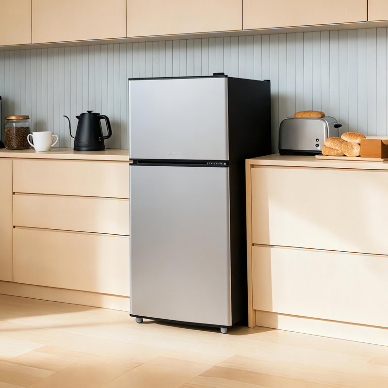 Double Door Small Refrigerator With Freezer 3.5 Cu.ft Mini Fridge With 7 Level Adjustable Thermostat Removable Shelves