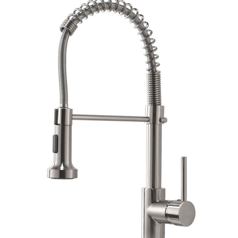 Brushed Nickel Kitchen Faucet With Pull Down Spray, Single Handle, 360-degree Rotatable Spindle Commercial Sink Pull-down , Nickel, 360 Outlet