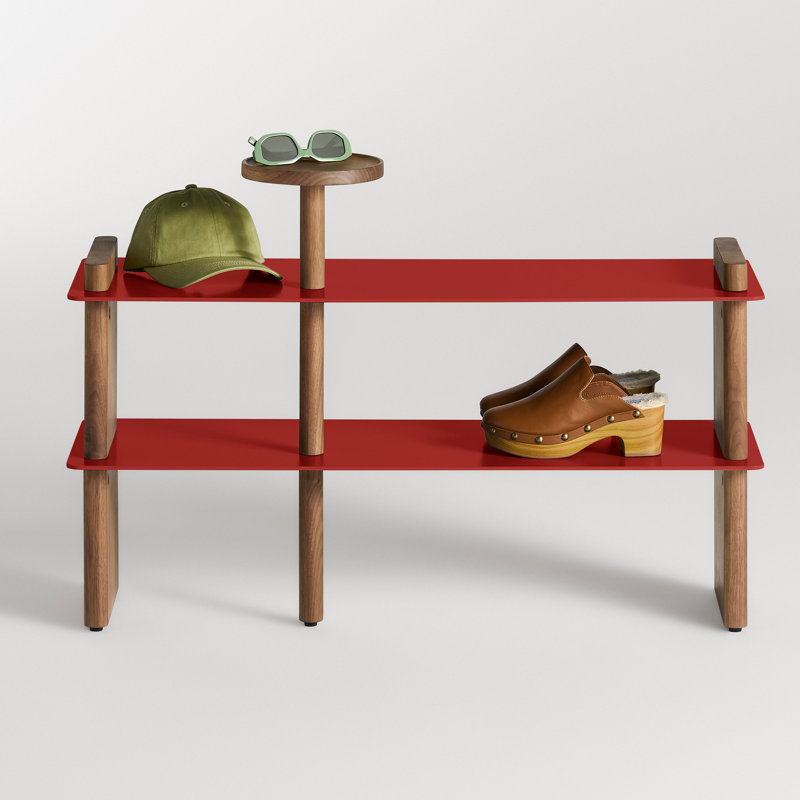 Shoegaze Shoe Rack, Walnut/Carmine