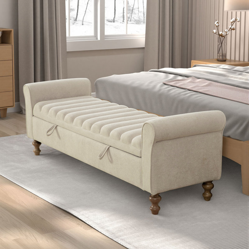 Banc de rangement rembourré l 65,5 po, Gris beige