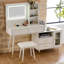 Meuble-lavabo moderne avec miroir et lumières, coiffeuse rétractable avec tiroirs et armoire-1334223805