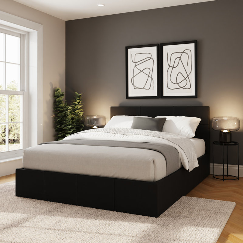 Beaird Upholstered Ottoman Storage Bed, Black, Kingsize (5')