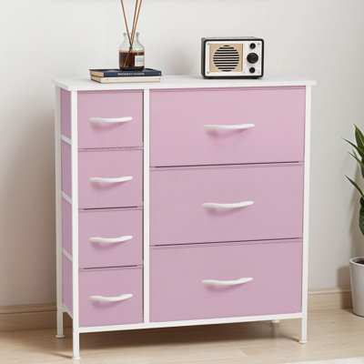 7 Drawer Fabric Dresser with Wooden Top and Metal Frame