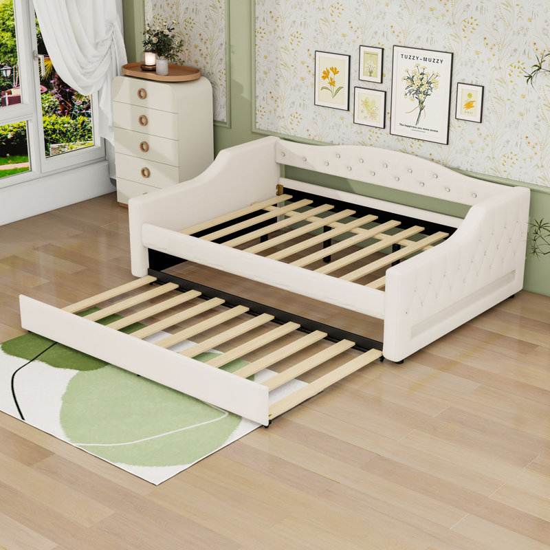 Lit de jour rembourré double TG avec couchette et éclairage DEL, Beige