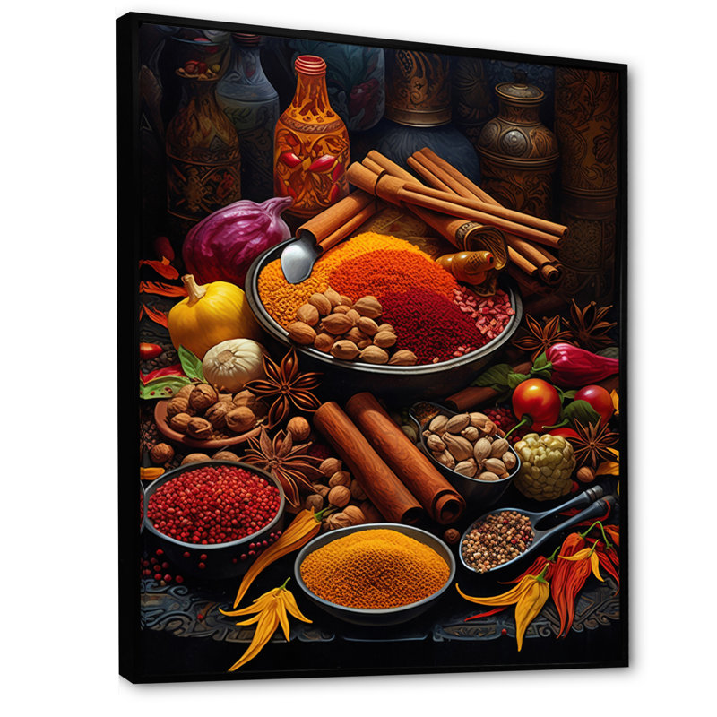 «Food Exotic Spices», reproduction sur toile, H 20 po x l 12 po x P 1 po, Cadre flottant noir