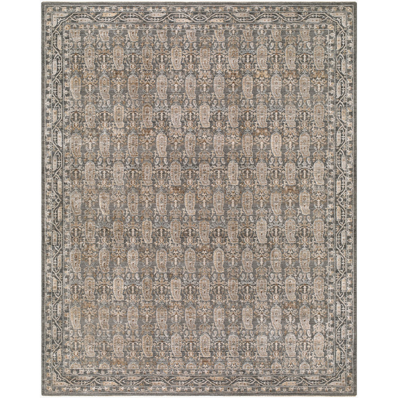 Tapis tissé à la machine Farshad, Rectangle 1 pi 12 po x 2 pi 11 po, Vert foncé / gris / taupe