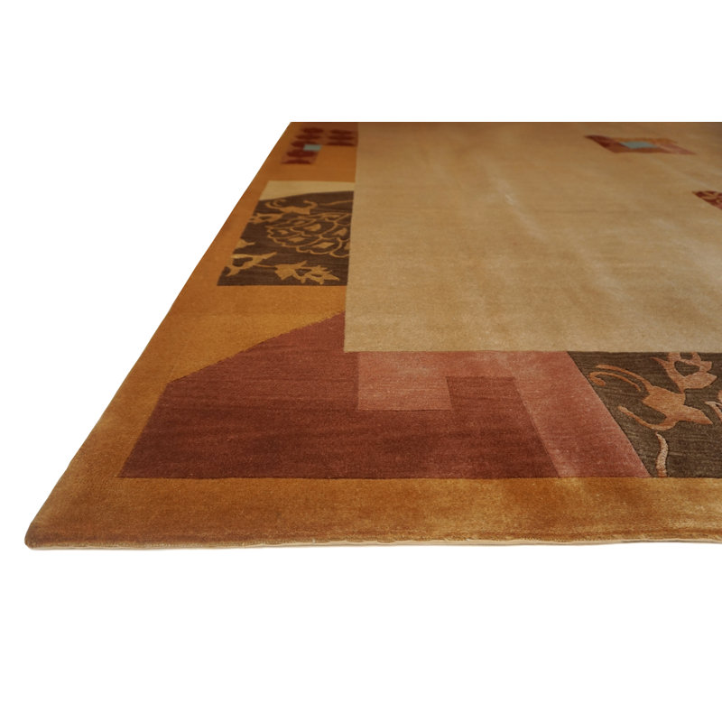Presidential Hand Knotted Silk Geometric Area Rug in Beige/Brown, Rectangle 4' x 6'