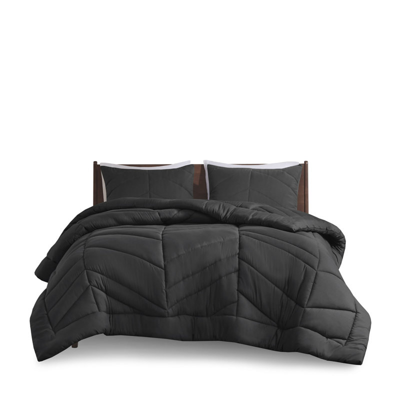 Black Twin Microfiber Reversible Chevron Comforter Set