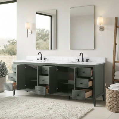 Ensemble de meuble-lavabo autoportant à double cuve 84 po avec plateau en marbre Lavallon