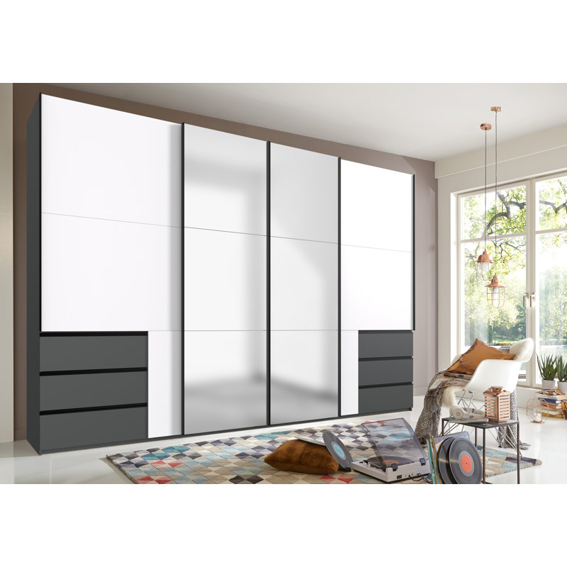 Guardino 4 Door Wardrobe, White/Graphite, 236cm H x 350cm W x 65cm D
