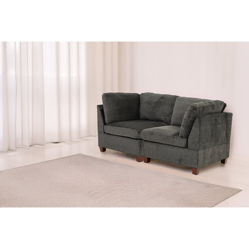 2Pc Modular Chair In Gray Chenille, Wood Frame For Foyer Chenille - 2Pc, Peaceful Nook