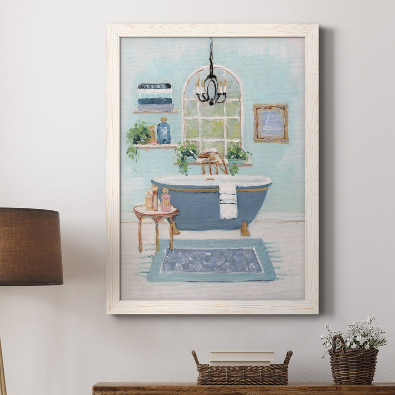 «Blue Bath I», peinture sur toile encadrée, H 31,5 po x l 23,5 po x P 1,5 po, Blanc