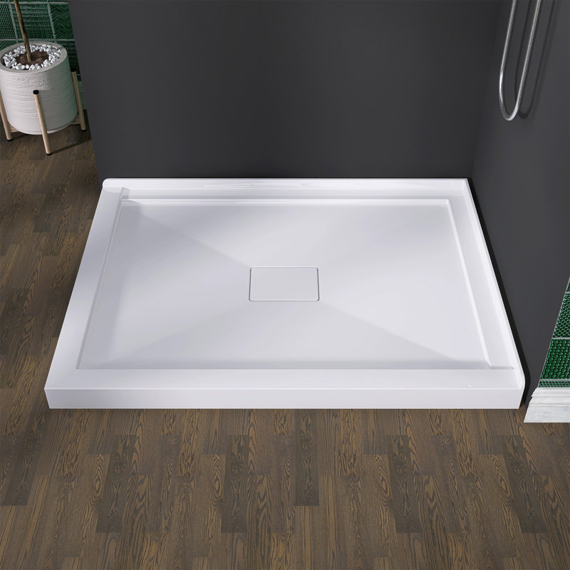 48 po x 36 po Base de douche en acrylique à double seuil avec drain carré caché au centre en blanc