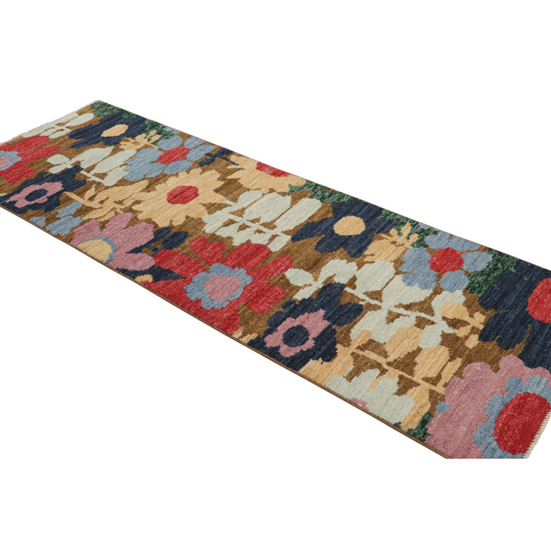 Rug & Kilim’S Contemporary Runner In Beige-Brown With Colorful Floral Patterns